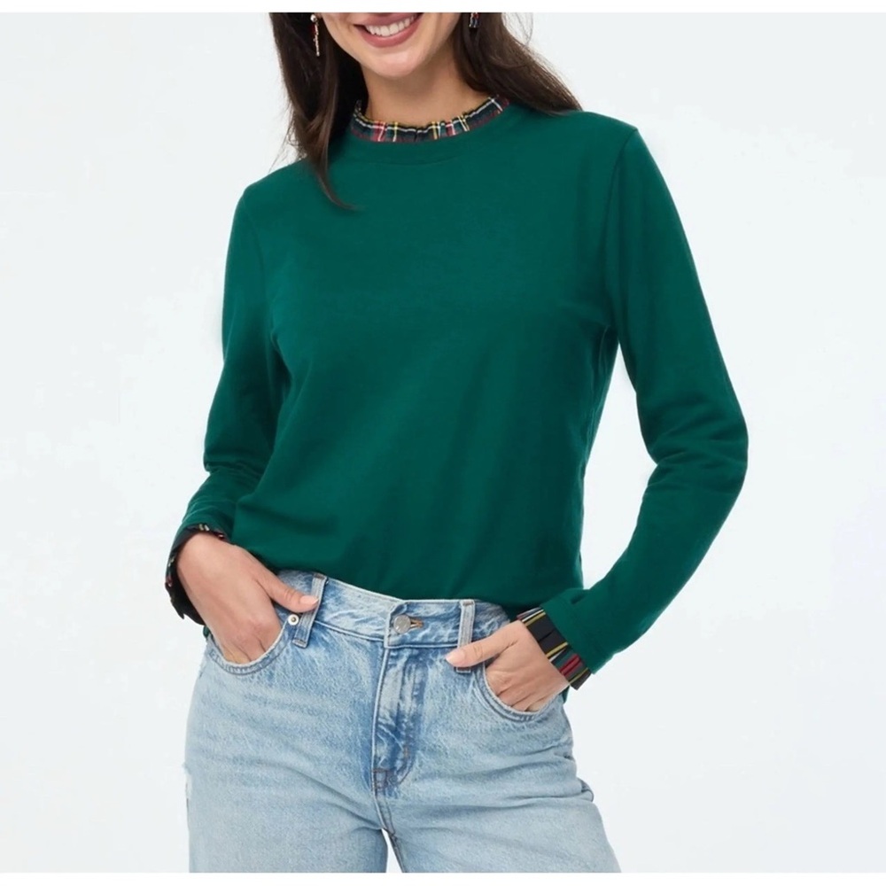 J.Crew Tartan Ruffle-collar Pullover